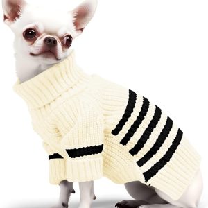 Small Dog Pullover Sweater, Striped Knitted Pet Sweaters for Fall Winter Dog Clothes, Turtleneck Thick Warm Clothes for Small Medium Large Dogs