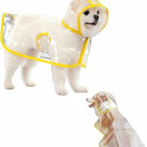 Clear Dog Raincoat, Transparent  Cape Style Pet Rain Jacket with Hidden Leash Hole, Adjustable Double Buckle for Small Dogs (Yellow, Medium)
