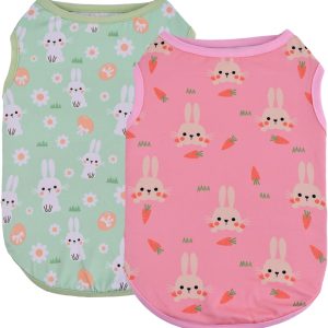 2-Pack Easter Dog Shirt Puppy Shirts with Bunny Egg Carrot Patterns Dog Rabbit Clothes Outfit Cotume Easter Pet Sleeveless T-Shirt Tank Tops Vest for Small Medium Large Dogs S