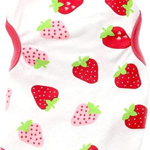 Small Dog Shirt Cute Puppy Cat T Shirts Clothes Soft Cotton Sleeveless Tee Shirts for Small Dogs Cats Doggy Vest Tee Shirt Chihuahua Yorkie Shih Tzu Pet Apparels(Red Strawberry,L)