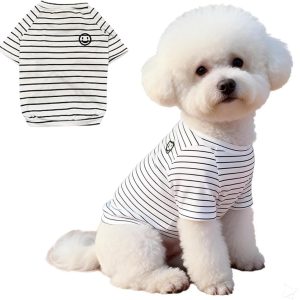 Striped Small Dog T-Shirts with Short Sleeves Breathable Girl Puppy Clothes Cooling Boy Cats Outfits Sleeveless Dog Tee Shirt Lightweight Stretchy Pet Vest Shirt (White, X-Large)
