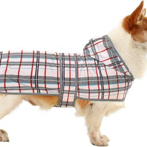 Dog Raincoat, Waterproof Dog Rain Jacket with Hood, Adjustable Rain Coat Poncho with Reflective Strips & Leash Hole for Large Medium Small Dogs Puppies, Lightweight Pet Clothes
