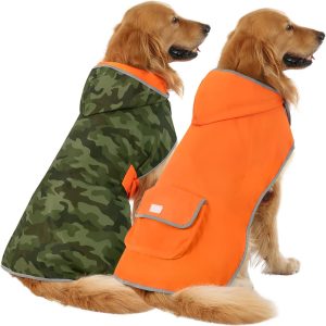 Reversible Hooded Dog Raincoat Slicker Poncho for Small Medium Large Dogs - Camo Orange - XL - Polyester