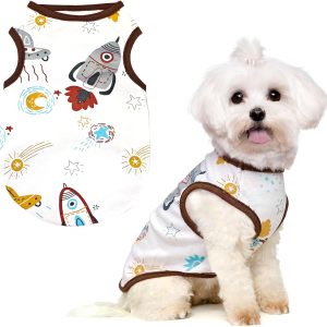 Cartoon Dog Shirts for Small Dogs Cute Dog Clothes Brown Spaceship Tshirt Soft Cotton Puppy Pajamas Breathable Sleeveless Pet Tank Top Spring Summer Dogs Clothes for Chihuahua Yorkie Shih Tzu