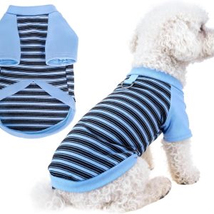 Dog Tshirt Striped Shirts for Dogs Clothes Stretchy Puppy T-Shirts with Metal Buckle for Small Medium Dog Boys Girls (Blue, Large)