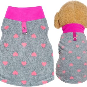 Grey Dog Heart Sweater with Leash Ring Soft Fleece Vest - Warm Pet Jacket for Small Puppy & Cat (Small)