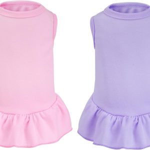 2 Pcs Dog Dresses Cat Skirt Solid Color Dog Clothes Summer Sleeveless Puppy Girl Clothes for Small Pet Dogs Cats (Pink,Light Purple, Small)
