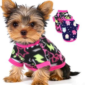 2 Pieces Dog Sweaters for Small Dogs Girl Fleece Puppy Sweater for Teacup Chihuahua Yorkie Clothes Soft Warm XXS Dog Clothes Doggie Pet Outfit Cute Print, Rose, Pink
