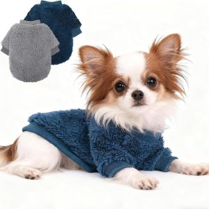 Cozy Pet Fleece Sweater, Double Velvet Winter Dog Clothes, Purple and Cream, Set of 2 (Navy Blue+Grey, X-Small)