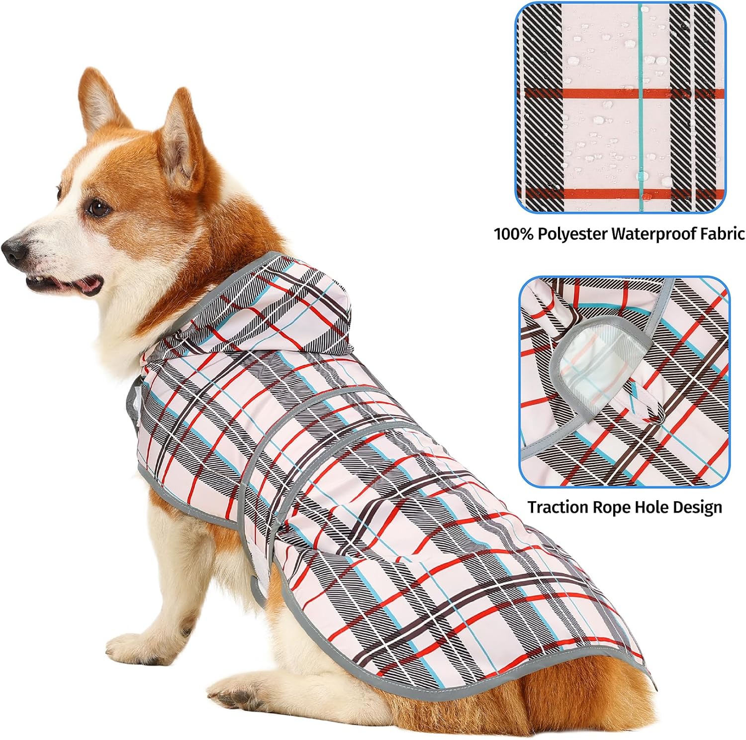 Dog Raincoat, Waterproof Dog Rain Jacket with Hood, Adjustable Rain Coat Poncho with Reflective Strips & Leash Hole for Large Medium Small Dogs Puppies, Lightweight Pet Clothes - Image 2