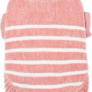 Cozy Soft Chenille Classy Striped Dog Sweater in Dusty Rose, Back Length 10", Pink Clothes for Dogs