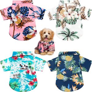 4 Pieces Small Pet Summer T-Shirts Hawaii Style Floral Pet Dog Shirt Breathable Cool Clothes Beach Seaside Puppy Sweatshirt for Puppy(Floral Style,Small)