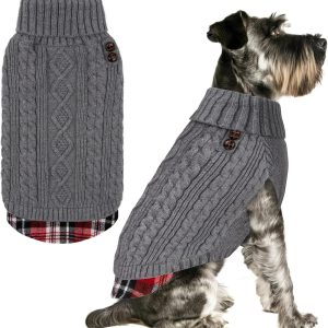 Dog Sweater Soft Pullover Dog Sweaters for Small Dogs Male Warm Turtleneck Small Dogs Sweater with Gingham Patchwork Stretchy Knitwear Cat Clothes Comfy Pet Coat for Fall Winter Cold Weather