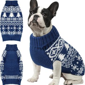 Christmas Dog Sweaters for Small Medium Large Dogs and Cats,Pet Soft Warm Holiday Outfit Girl & Boy,Pup Winter Clothes Turtleneck Double Knitting Collar for Outdoors Playing (Blue,Medium)
