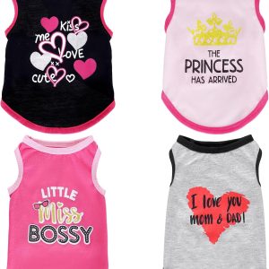4 Pack Dog Shirts Summer Printed Puppy Clothes Cute Sleeveless Pet T Shirts Dog Clothes for Small Medium Dogs Cats Girl(M)