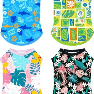 4 Pack Dog Hawaiian Shirts for Small Doggies UPF 50+ UV Sun Protection Summer Cool Clothes Tank Top Floral Puppy Kitten Cats T-Shirts Pet Holiday Party Sleeveless Vest Boy Girl(X-Small)